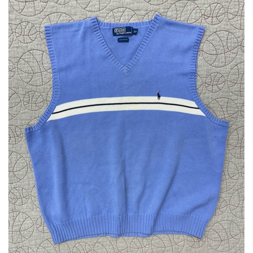 Polo Ralph Lauren Sweater Vest Blue Striped V-Neck VTG / Mens XXL